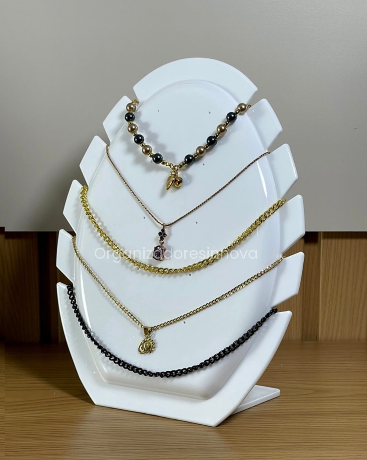 Exhibidor Soporte Cuello Collar Tipo Hoja Base Cadenas 5 puestos